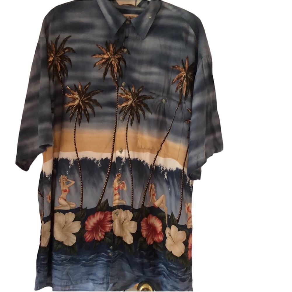 Men’s rayon VTG Y2k tropical hula dancers button down shirt